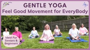 Yoga students seated in the garden ready to practice gentle yoga