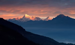 Sunset over the Himalayas, Bhutan